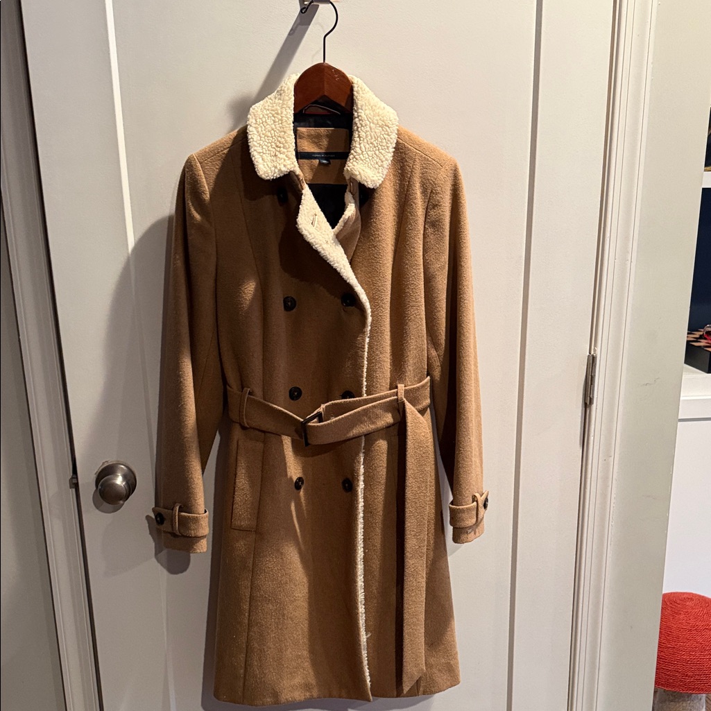 Tommy Hilfiger Tan Trench Coat With Shearling Collar